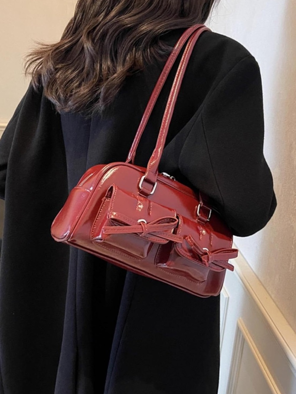 Red Patent Leather Shoulder Bag for Women